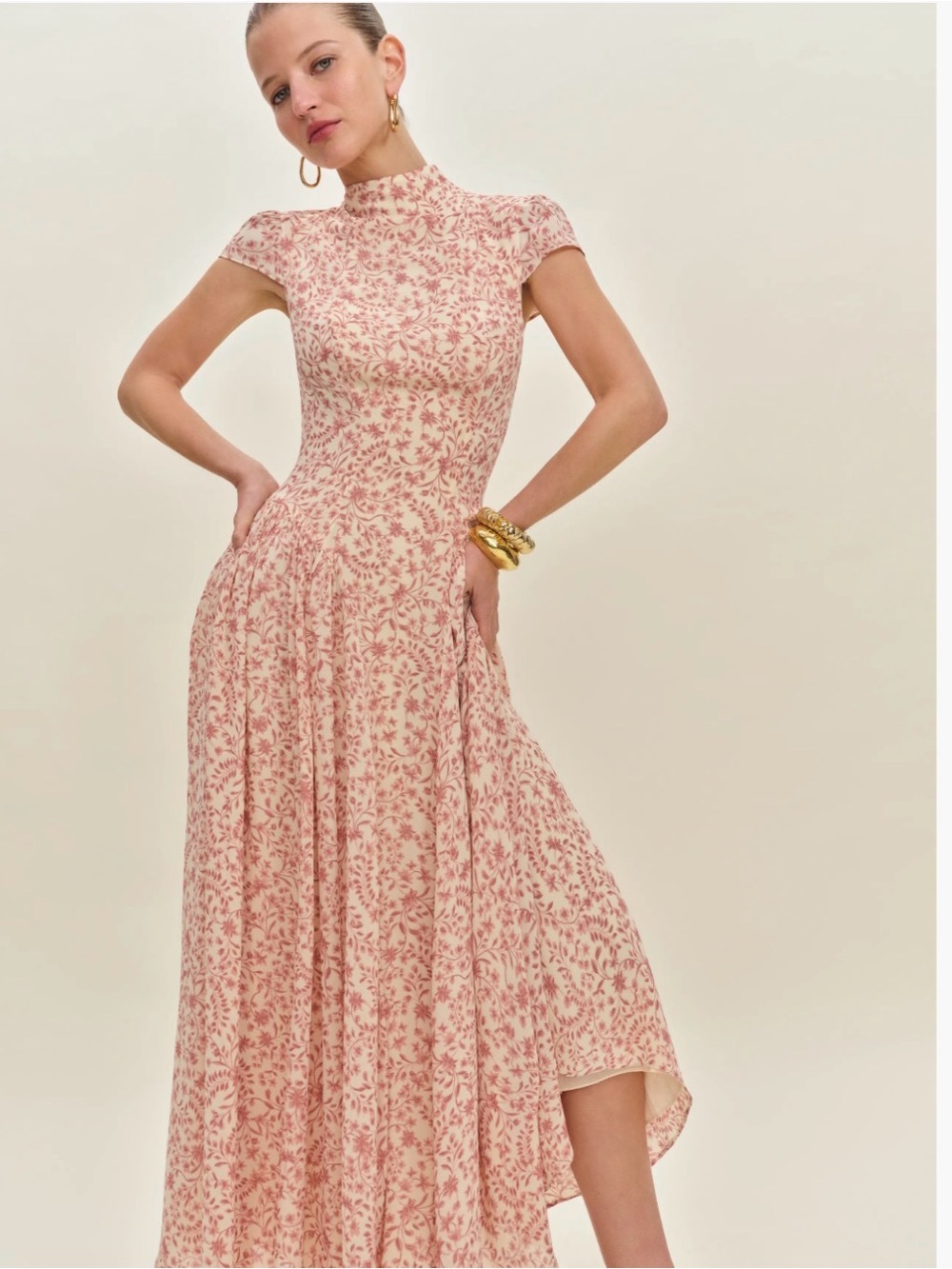 Reformation Pink Floral High-Low Dress